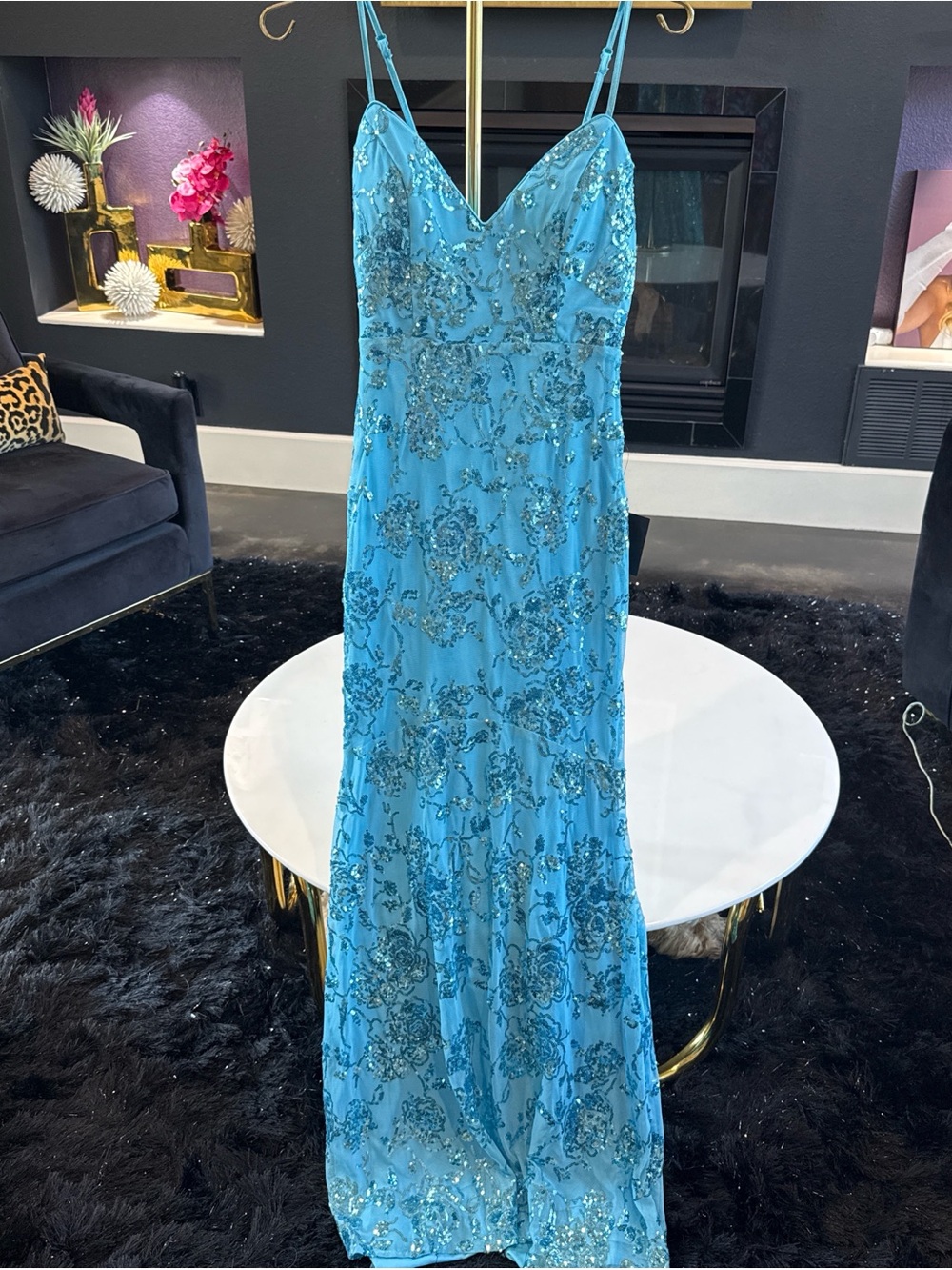 Lulu's Turquoise Beaded Slip Dress